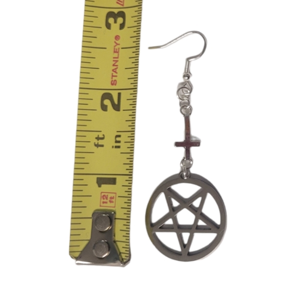 Hand-Crafted Inverted Cross & Pentagram Earrings - Picture 4 of 4